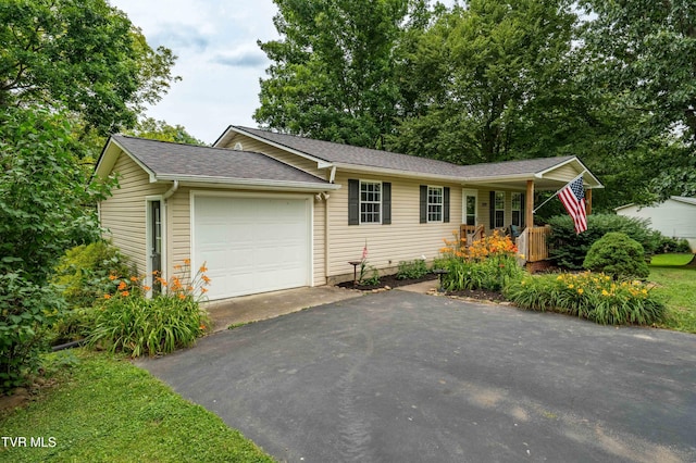 149 Cochran Rd, Jonesborough, TN 37659 - ranch-style house featuring a garage, asphalt driveway, a porch, and a shingled roof