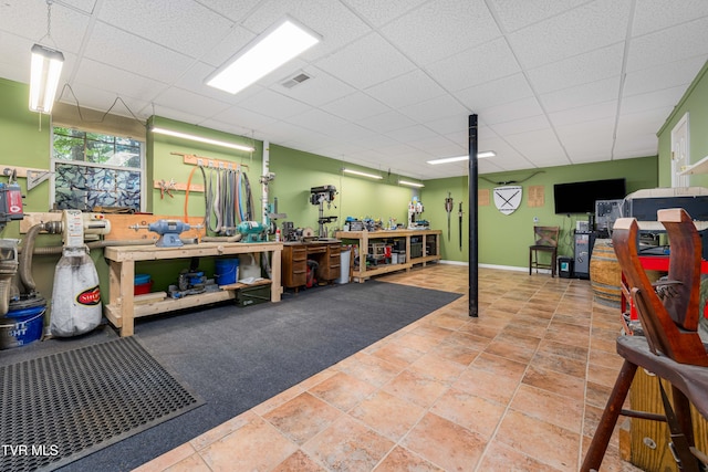 149 Cochran Rd, Jonesborough, TN 37659 - misc room featuring a workshop area, stone finish floors, and a paneled ceiling