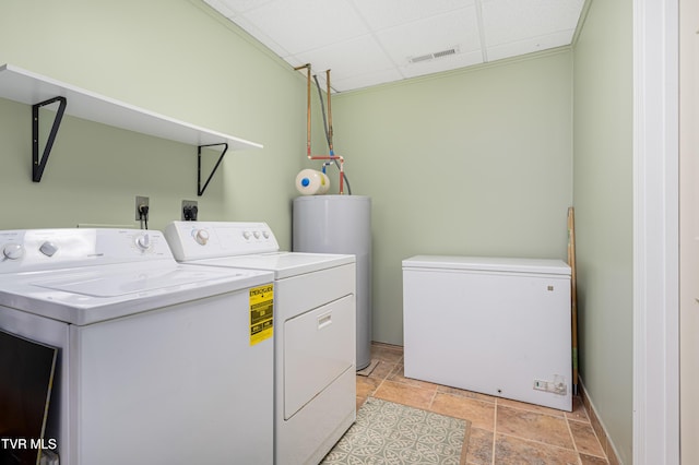149 Cochran Rd, Jonesborough, TN 37659 - laundry area featuring washing machine and dryer, water heater, and light stone finish flooring