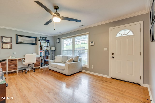 1933 Sand St, Kingsport, TN 37660 - home office featuring light wood-type flooring, a ceiling fan, and crown molding