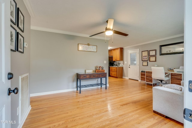 1933 Sand St, Kingsport, TN 37660 - office space featuring crown molding, light wood-style flooring, and ceiling fan
