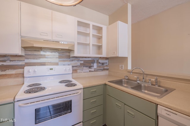 701 W Locust St Unit 34, Johnson City, TN 37604 - kitchen featuring white appliances, under cabinet range hood, light countertops, backsplash, and white cabinetry