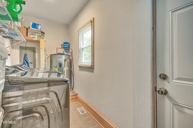 524 Boring Chapel Rd, Gray, TN 37615 - laundry area featuring washing machine and clothes dryer, water heater, and tile patterned floors