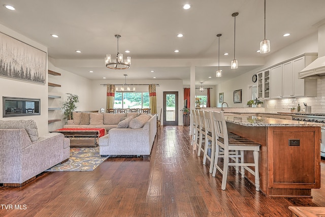 55 Farmstead Ln, Jonesborough, TN 37659 - living room with a chandelier, dark wood finished floors, and recessed lighting