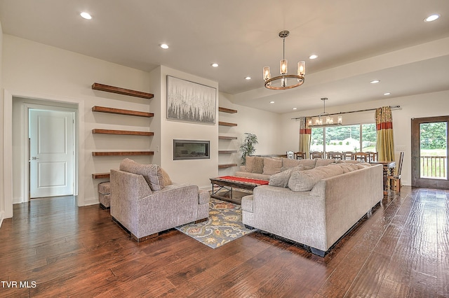 55 Farmstead Ln, Jonesborough, TN 37659 - living room with a chandelier, dark wood finished floors, and recessed lighting