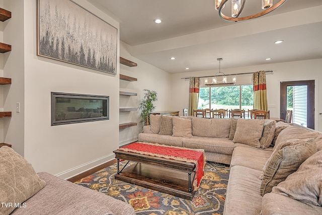 55 Farmstead Ln, Jonesborough, TN 37659 - living area with a chandelier, healthy amount of natural light, recessed lighting, wood finished floors, and built in features