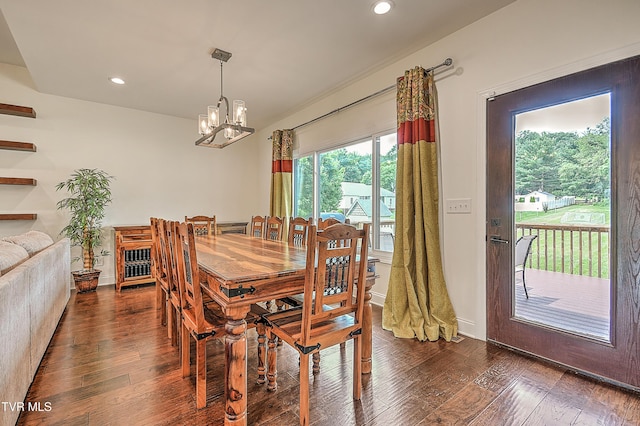 55 Farmstead Ln, Jonesborough, TN 37659 - dining area featuring dark wood finished floors, a chandelier, and recessed lighting