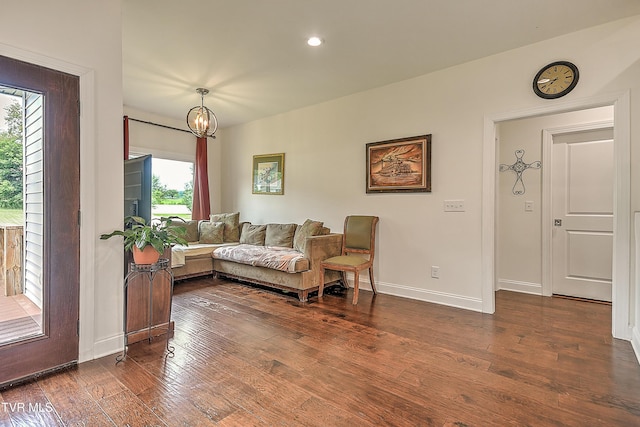 55 Farmstead Ln, Jonesborough, TN 37659 - living area with dark wood finished floors, a chandelier, and recessed lighting