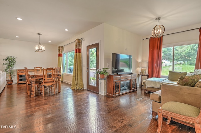 55 Farmstead Ln, Jonesborough, TN 37659 - dining room with a chandelier, healthy amount of natural light, recessed lighting, hardwood / wood-style flooring, and a fireplace