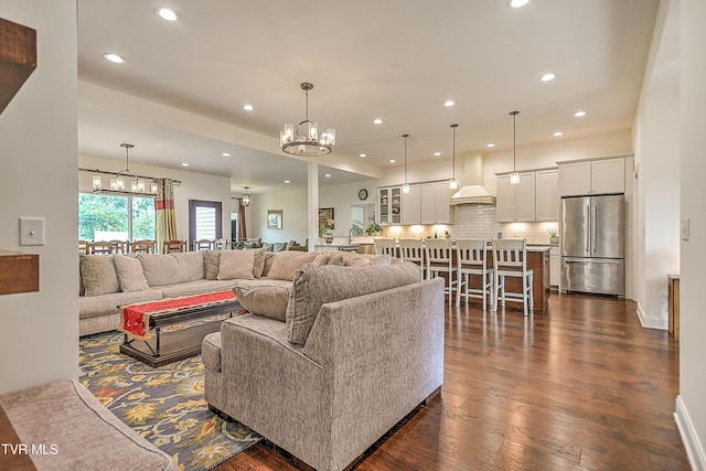 55 Farmstead Ln, Jonesborough, TN 37659 - living area with a chandelier, recessed lighting, and dark wood-type flooring