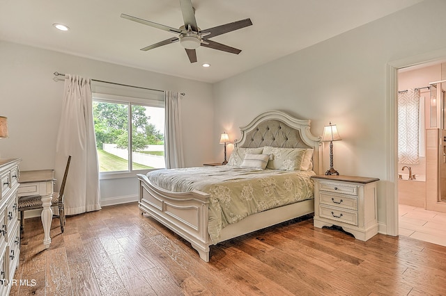 55 Farmstead Ln, Jonesborough, TN 37659 - bedroom with light wood-style floors, recessed lighting, connected bathroom, and ceiling fan