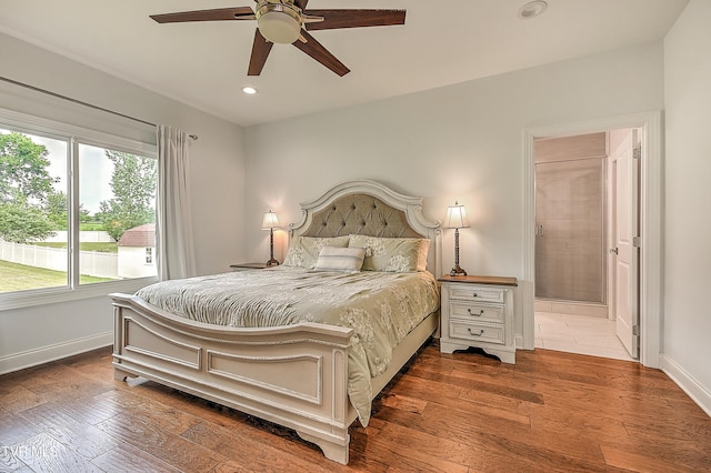 55 Farmstead Ln, Jonesborough, TN 37659 - bedroom featuring wood-type flooring, recessed lighting, ensuite bath, and a ceiling fan