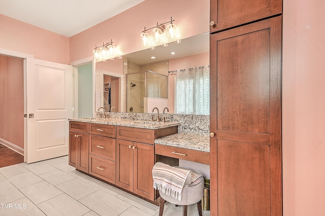 55 Farmstead Ln, Jonesborough, TN 37659 - bathroom featuring a shower stall, double vanity, and tile patterned flooring