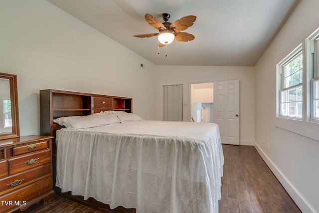 3025 Shipley St, Kingsport, TN 37664 - bedroom with vaulted ceiling, dark wood finished floors, and a ceiling fan