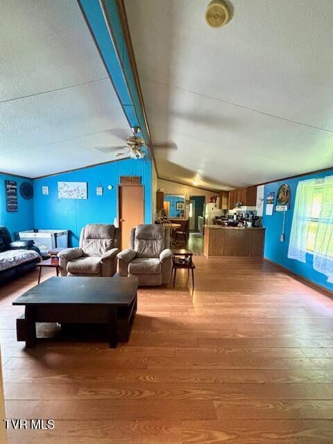 222 SW Azalea Dr, Wise, VA 24293 - living room featuring hardwood / wood-style flooring, a ceiling fan, and lofted ceiling