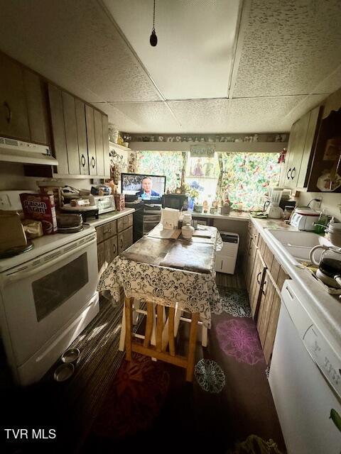 123 Mcmahan Gibbs Rd, Roan Mountain, TN 37687 - kitchen with white appliances, under cabinet range hood, light countertops, and healthy amount of natural light