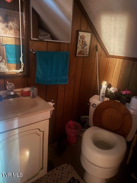 123 Mcmahan Gibbs Rd, Roan Mountain, TN 37687 - half bath featuring vanity and wooden walls