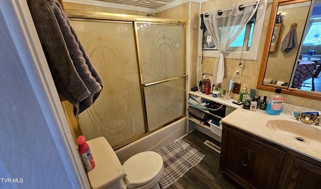 3135 3rd Ave, Saint Paul, VA 24283 - full bath with vanity, bath / shower combo with glass door, and wood finished floors