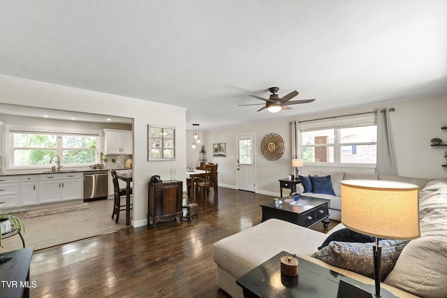 1908 Old Tusculum Rd, Greeneville, TN 37745 - living room with dark wood-style floors, healthy amount of natural light, and a ceiling fan
