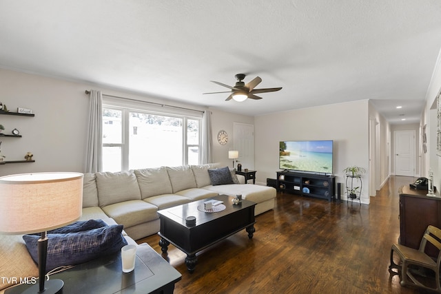 1908 Old Tusculum Rd, Greeneville, TN 37745 - living area featuring dark wood-style flooring and ceiling fan