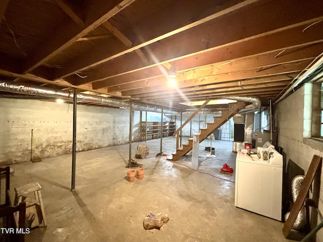 6361 Dr Thomas Walker Rd, Rose Hill, VA 24281 - unfinished below grade area featuring stairway and independent washer and dryer