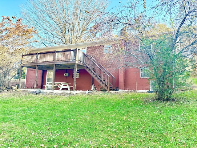 6361 Dr Thomas Walker Rd, Rose Hill, VA 24281 - back of property with a wooden deck, stairway, and a yard
