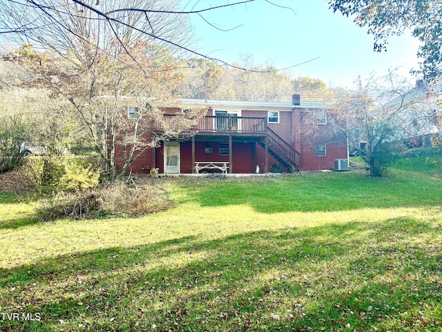 6361 Dr Thomas Walker Rd, Rose Hill, VA 24281 - back of property featuring stairs, a wooden deck, a chimney, and a yard