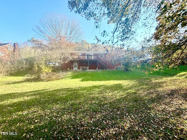 6361 Dr Thomas Walker Rd, Rose Hill, VA 24281 - view of grassy yard featuring stairway and a wooden deck