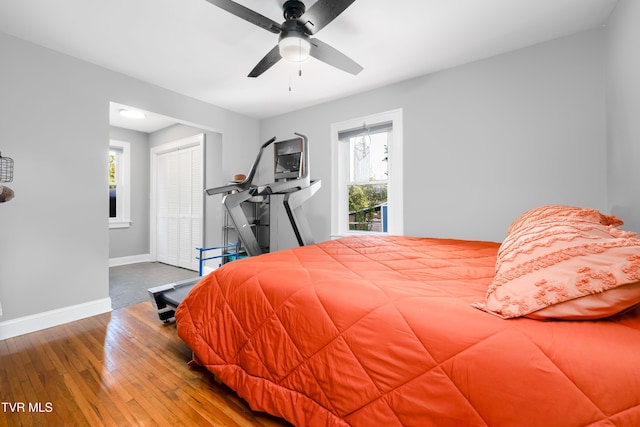 461 S Shady Ave, Damascus, VA 24236 - bedroom featuring hardwood / wood-style flooring, a closet, and a ceiling fan