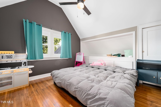 461 S Shady Ave, Damascus, VA 24236 - bedroom featuring vaulted ceiling, hardwood / wood-style floors, and ceiling fan