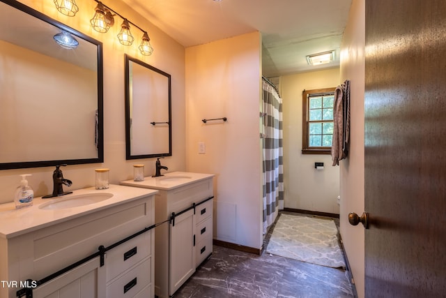 274 Hickam Orchard Rd, Kingsport, TN 37660 - full bathroom with two vanities and a shower with shower curtain