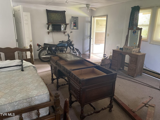 1959 Boones Creek Rd, Jonesborough, TN 37659 - living room featuring carpet flooring, electric panel, and a ceiling fan