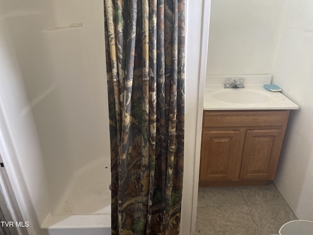 1959 Boones Creek Rd, Jonesborough, TN 37659 - bathroom with vanity, a shower with shower curtain, and tile patterned flooring