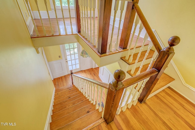 1330 Carroll Creek Rd, Gray, TN 37615 - stairs featuring hardwood / wood-style flooring and wainscoting