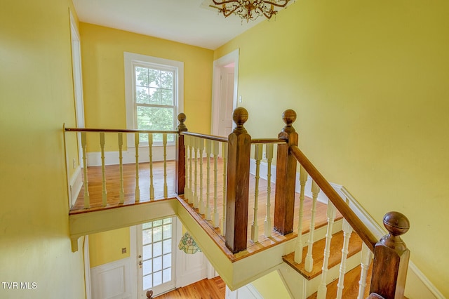 1330 Carroll Creek Rd, Gray, TN 37615 - stairway with a chandelier and wood finished floors