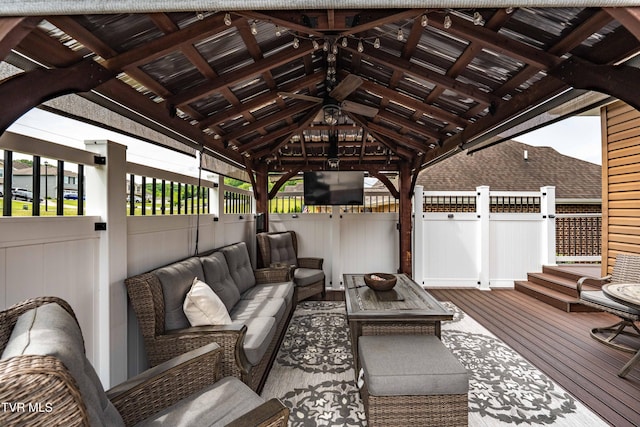 1124 Martingale Sq, Kingsport, TN 37663 - wooden deck featuring ceiling fan, an outdoor hangout area, and a gazebo
