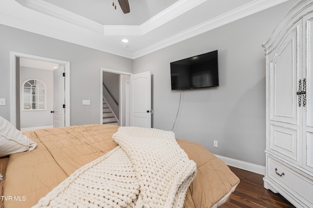 1124 Martingale Sq, Kingsport, TN 37663 - bedroom with a raised ceiling, dark wood-type flooring, crown molding, recessed lighting, and ceiling fan