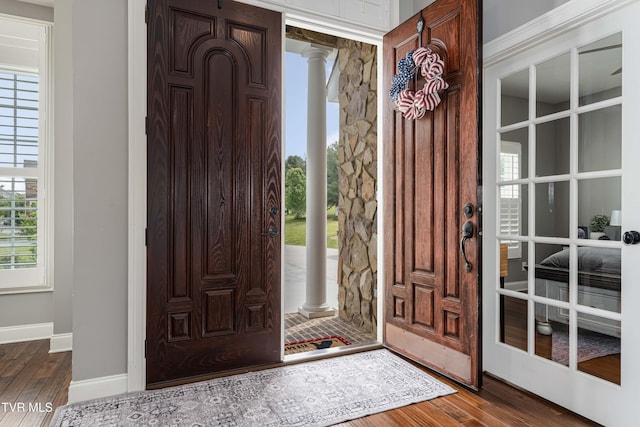 1124 Martingale Sq, Kingsport, TN 37663 - entrance foyer featuring dark wood-type flooring, ornate columns, and healthy amount of natural light