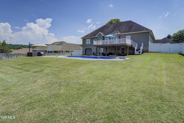 305 Emerald Chase Cir, Johnson City, TN 37615 - back of house with stairs, a wooden deck, a fenced backyard, and stone siding