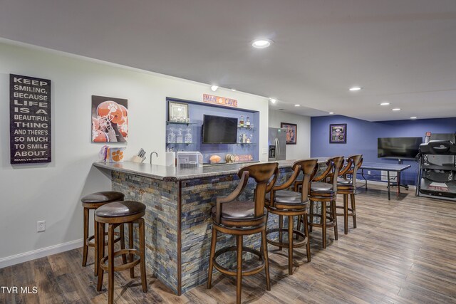 305 Emerald Chase Cir, Johnson City, TN 37615 - indoor wet bar featuring stainless steel fridge, wood finished floors, and recessed lighting