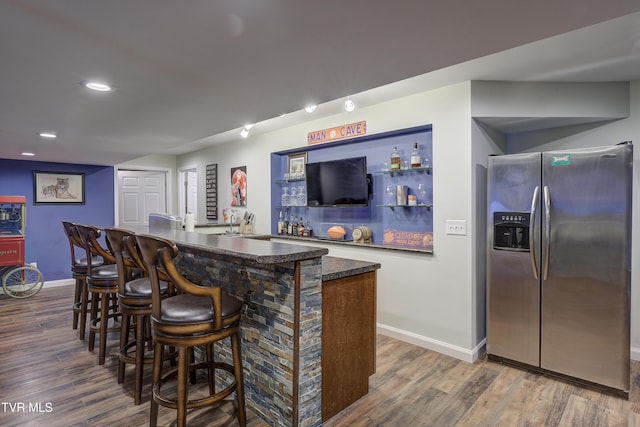 305 Emerald Chase Cir, Johnson City, TN 37615 - indoor wet bar with stainless steel fridge, wood finished floors, and recessed lighting