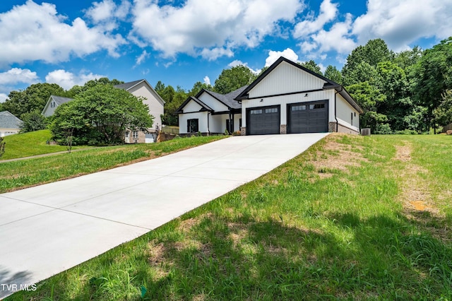 1308 Walnut Grove Rd, Jonesborough, TN 37659 - modern farmhouse style home with driveway, an attached garage, a front lawn, and board and batten siding