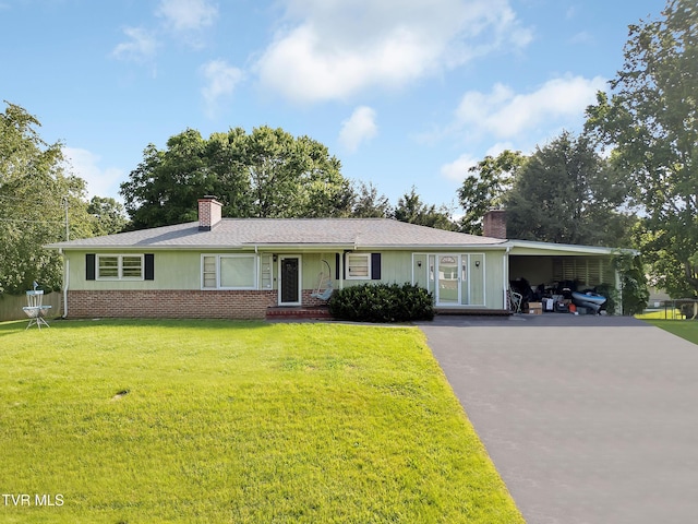 206 Cloverdale Pl, Bristol, TN 37620 - ranch-style home featuring a chimney, asphalt driveway, and brick siding