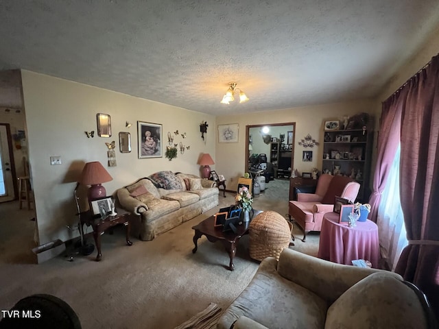 3911 Tate Springs Rd, Big Stone Gap, VA 24219 - living area featuring carpet, a chandelier, and a textured ceiling