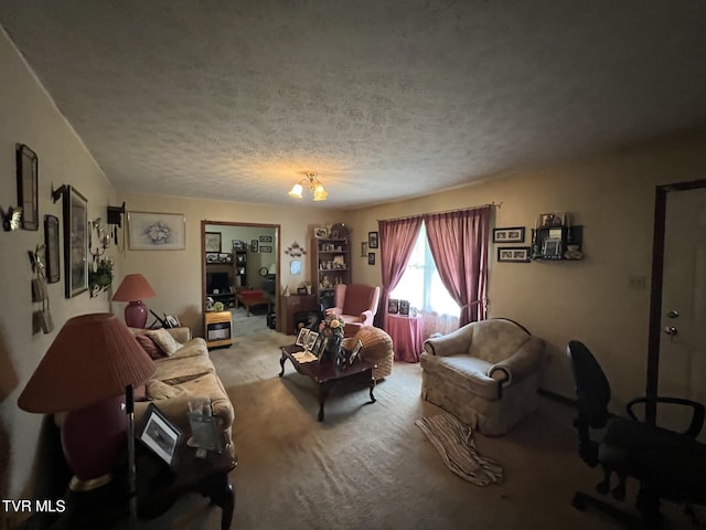 3911 Tate Springs Rd, Big Stone Gap, VA 24219 - carpeted living room featuring a chandelier and a textured ceiling