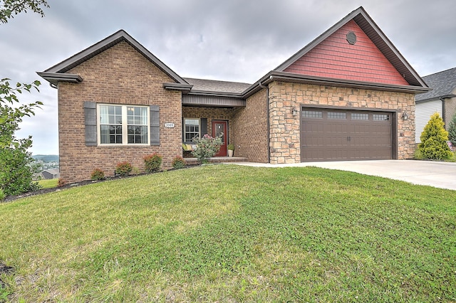 3309 Murrayfield Way, Kingsport, TN 37664 - view of front facade featuring a front lawn, driveway, an attached garage, and brick siding