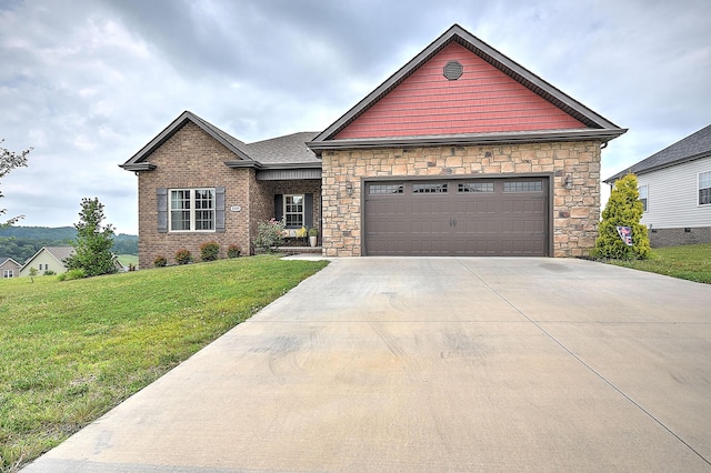 3309 Murrayfield Way, Kingsport, TN 37664 - view of front facade with driveway, a front lawn, stone siding, and a garage