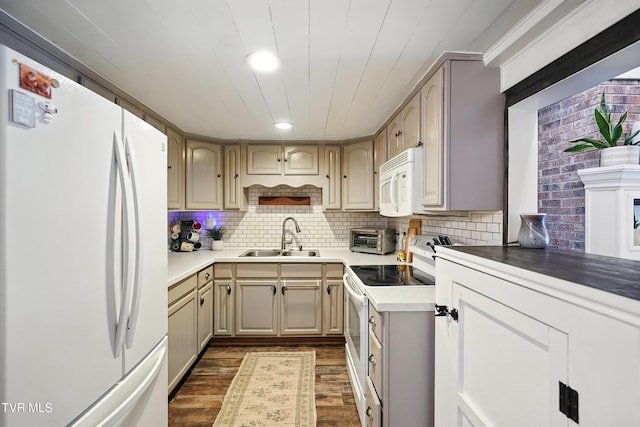 8445 Pendleton Rd, Wise, VA 24293 - kitchen featuring white appliances, dark wood-style floors, decorative backsplash, recessed lighting, and light countertops
