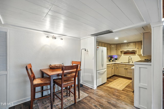 8445 Pendleton Rd, Wise, VA 24293 - dining space with dark wood-style floors, ornamental molding, a textured wall, and wood ceiling