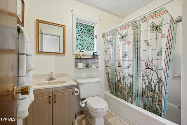 8445 Pendleton Rd, Wise, VA 24293 - full bath with vanity, shower / bath combination with curtain, a textured ceiling, and tile patterned flooring